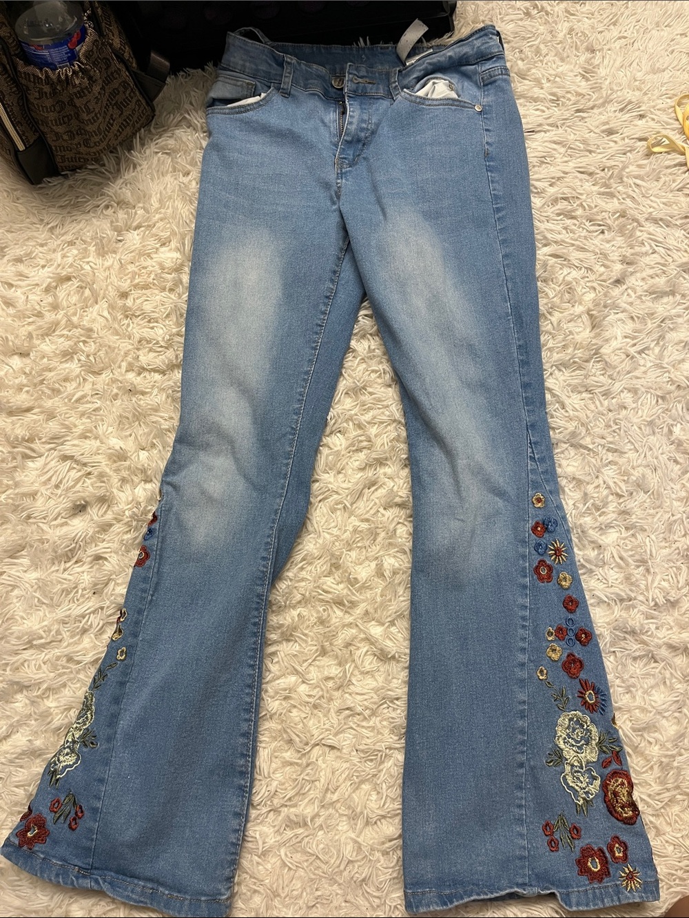 Angels Light Blue Embroidered Flare Jeans